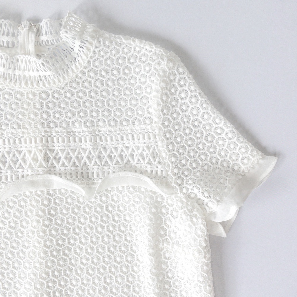 One One Six White Eyelet Embroidery Mock Neck Short Sleeves Top, NWT, Size S